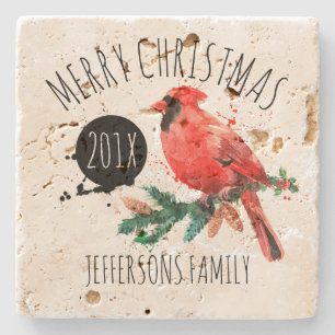Dessous-de-verre En Pierre Joyeux Noël-Cardinal Rouge & Mistletoe