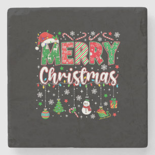 Dessous-de-verre En Pierre Joyeux Noël Chapeau Rouge de Père Noël Renne Père