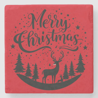 Dessous-de-verre En Pierre Joyeux Noël classique Cerfs et Arbre Design Art