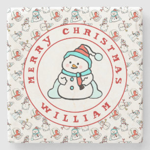 Dessous-de-verre En Pierre Joyeux Noël Nom Snowman White