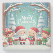 Dessous-de-verre En Pierre Joyeux Noël/père Noël/neige elfes (Devant)