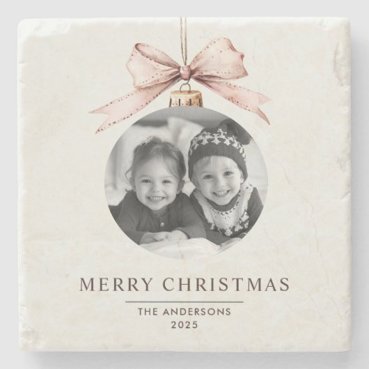 Dessous-de-verre En Pierre "Joyeux Noël personnalisé avec cadeau photo (Devant)