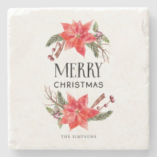 Dessous-de-verre En Pierre Joyeux Noël Poinsettia Wreath Family