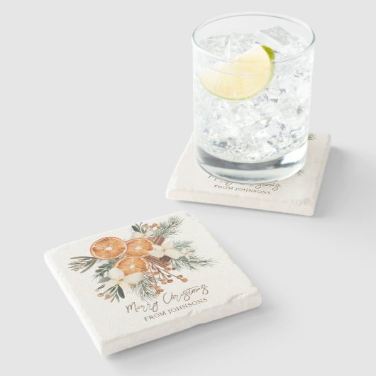 Dessous-de-verre En Pierre Joyeux Noël rustique hiver verdure botanique (Côté)