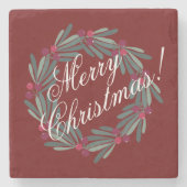 Dessous-de-verre En Pierre Joyeux Noël Script Joli Festif (Devant)