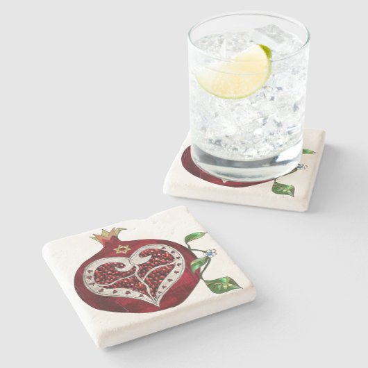 Dessous-de-verre En Pierre Judaica Pomegranate Heart Hanoukka Rosh Hashanah (Côté)