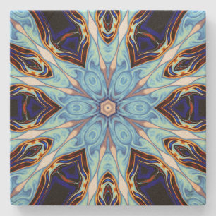 Dessous-de-verre En Pierre Kaleidoscope psychédélique Fleur Bleu et Orange