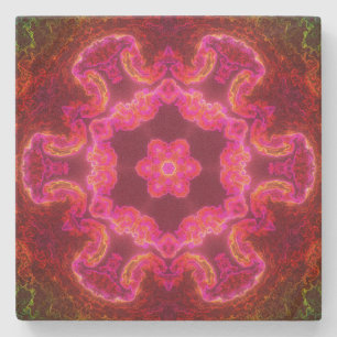 Dessous-de-verre En Pierre Kaleidoscope psychédélique Fleur rose rouge et ver