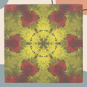 Dessous-de-verre En Pierre Kaleidoscope psychédélique Fleur rouge et jaune