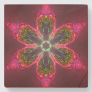 Dessous-de-verre En Pierre Kaleidoscope psychédélique Fleur vert et rose