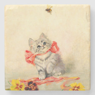 Dessous-de-verre En Pierre Kitten avec ruban rouge