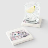 Dessous-de-verre En Pierre Kitten Cuteness Overload : Chat et chien aux yeux  (Côté)