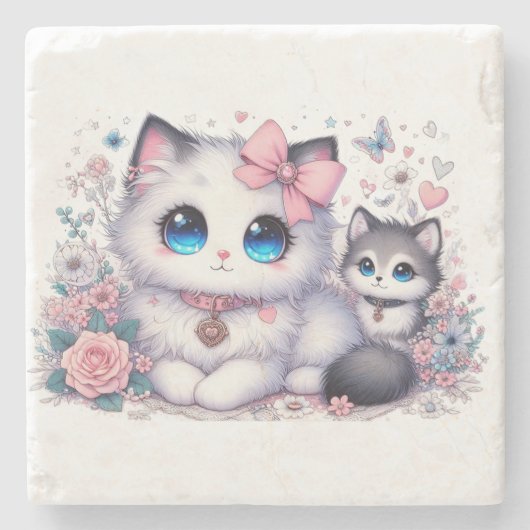 Dessous-de-verre En Pierre Kitten Cuteness Overload : Chat et chien aux yeux  (Devant)