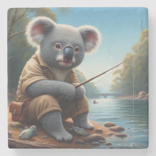 Dessous-de-verre En Pierre Koala Fishing (Devant)
