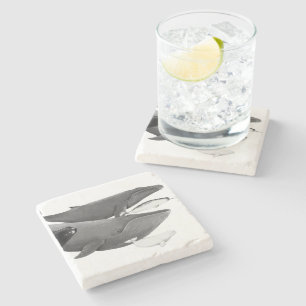 Dessous-de-verre En Pierre La Nage Des Baleines Illustration Art Whale Blanc