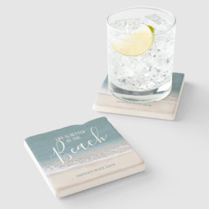 Dessous-de-verre En Pierre La vie est meilleure à la plage Photo d'eau et d