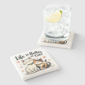 Dessous-de-verre En Pierre La vie est meilleure avec les chats mignonne Chat  (Côté)