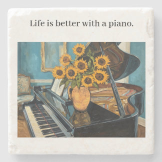 Dessous-de-verre En Pierre La vie est meilleure avec un piano - bel art !