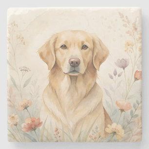 Dessous-de-verre En Pierre Labrador Retriever doré Aquarelle florale