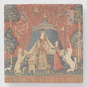 Dessous-de-verre En Pierre Lady Et La Licorne Moyen Age Tapisserie Vintage