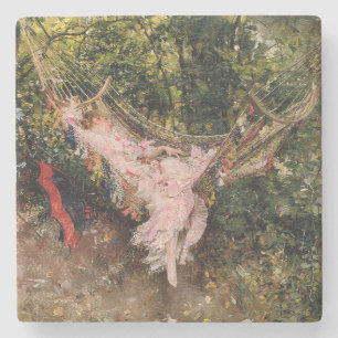 Dessous-de-verre En Pierre Lady Repose dans un hamac (par Giovanni Boldini)