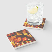 Dessous-de-verre En Pierre Lanterne Citrouille d'Halloween (Côté)