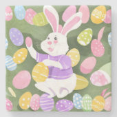 Dessous-de-verre En Pierre lapin avec oeufs de pâques (Devant)