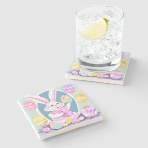 Dessous-de-verre En Pierre lapin avec oeufs de pâques