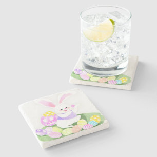 Dessous-de-verre En Pierre lapin avec oeufs de pâques