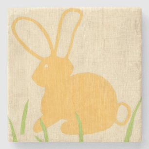 Dessous-de-verre En Pierre Lapin jaune et herbe verte par Chariklia Zarris