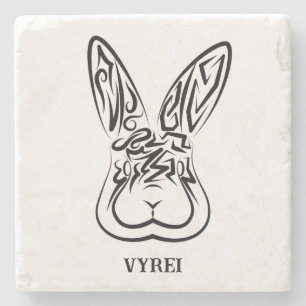 Dessous-de-verre En Pierre Lapin tribal noir et blanc