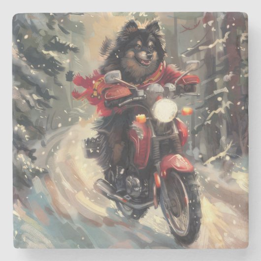 Dessous-de-verre En Pierre Lapphund Finlandais Chien à cheval Moto Noël (Devant)