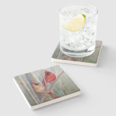 Dessous-de-verre En Pierre L'art de l'aquarelle rouge cardinal (Côté)