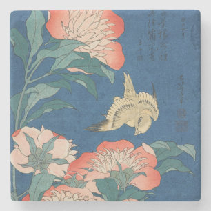 Dessous-de-verre En Pierre L'art japonais de Hokusai Pivoines et Canari
