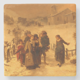 Dessous-de-verre En Pierre L'avalanche en hiver (par Gerolamo Induno)