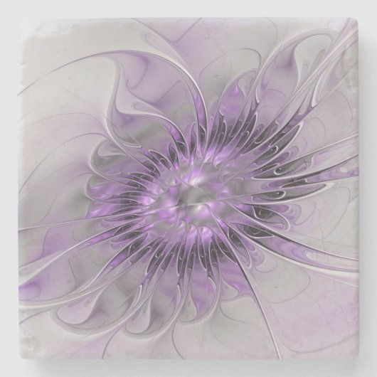 Dessous-de-verre En Pierre Lavande Fleur Dream Moderne Abstrait Fractal Art (Devant)