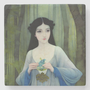 Dessous-de-verre En Pierre Lave-encre illustration de la belle femme à Woods