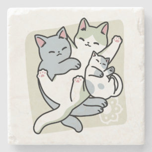 Dessous-de-verre En Pierre Laze Furr Days - Cute Lazy Cats Design