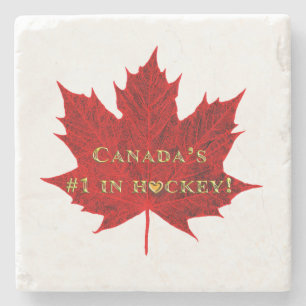 Dessous-de-verre En Pierre Le Canada n° 1 en Feuille d'érable rouge-hockey