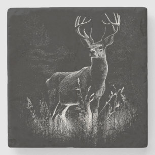 Dessous-de-verre En Pierre Le cerf majestueux en pleine nature - Art noir et