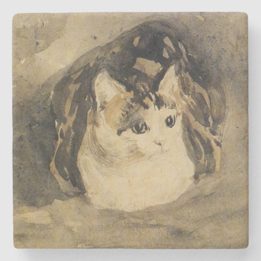 Dessous-de-verre En Pierre Le chat (par Gwen John) (Devant)