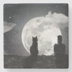 Dessous-de-verre En Pierre Le chat rêve de lune