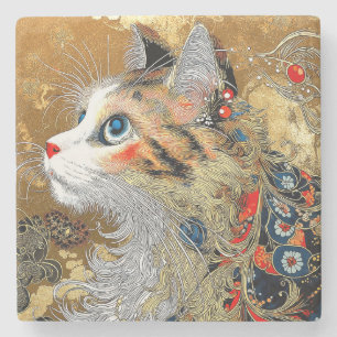 Dessous-de-verre En Pierre Le chat Zen Vintage japonais Ukiyo-e