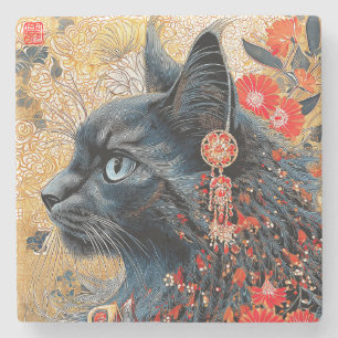 Dessous-de-verre En Pierre Le chat Zen Vintage japonais Ukiyo-e