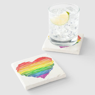 Dessous-de-verre En Pierre Le cœur arc-en-ciel de SlipperyJoe griffonné tourb