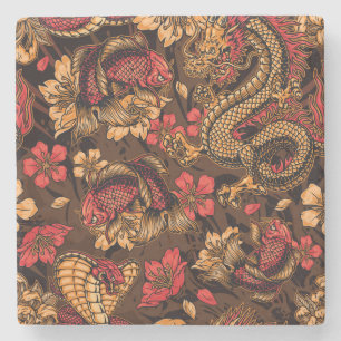 Dessous-de-verre En Pierre Le dragon japonais koi motif.