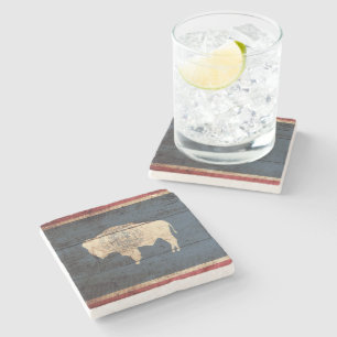 Dessous-de-verre En Pierre Le drapeau de l'État du Wyoming sur le vieux grai