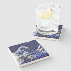 Dessous-de-verre En Pierre Le Grand Hokusai Wave chrome fibre de carbone Déco