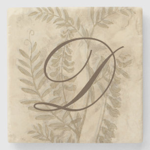 Dessous-de-verre En Pierre Le monogramme a doré le feuillage I