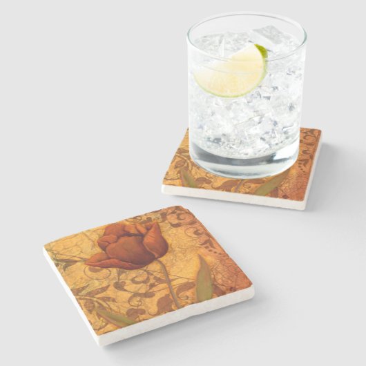 Dessous-de-verre En Pierre Le rouge fleurit II (Côté)